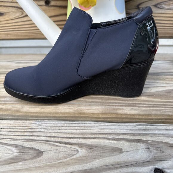 Donald J. Pliner Nikita-D Wedge Navy Blue Size 8.5 Fabric/Leather Upper - Picture 4 of 11